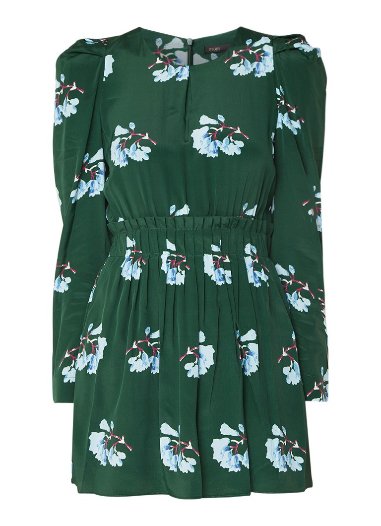 Maje Koise mini-jurk in zijdeblend met bloemendessin donkergroen