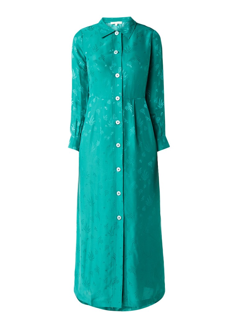 Maje Rawane blousejurk in zijdeblend met palmdessin groen