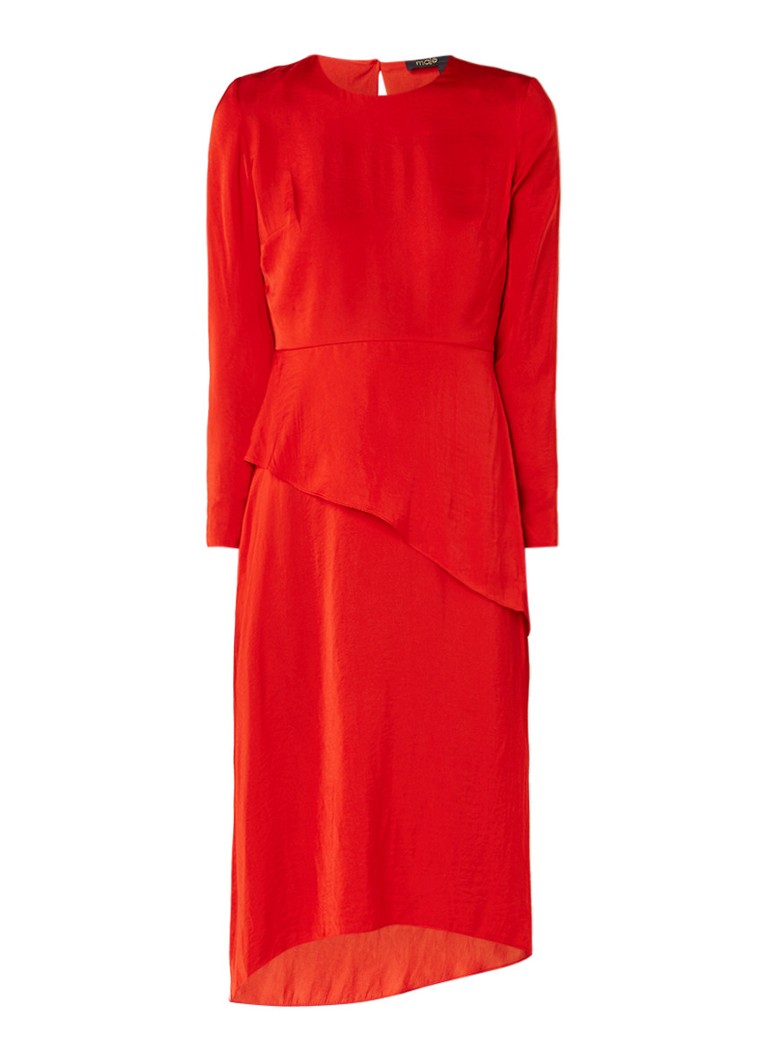 Maje Remania midi-jurk met lange mouw en overlay rood