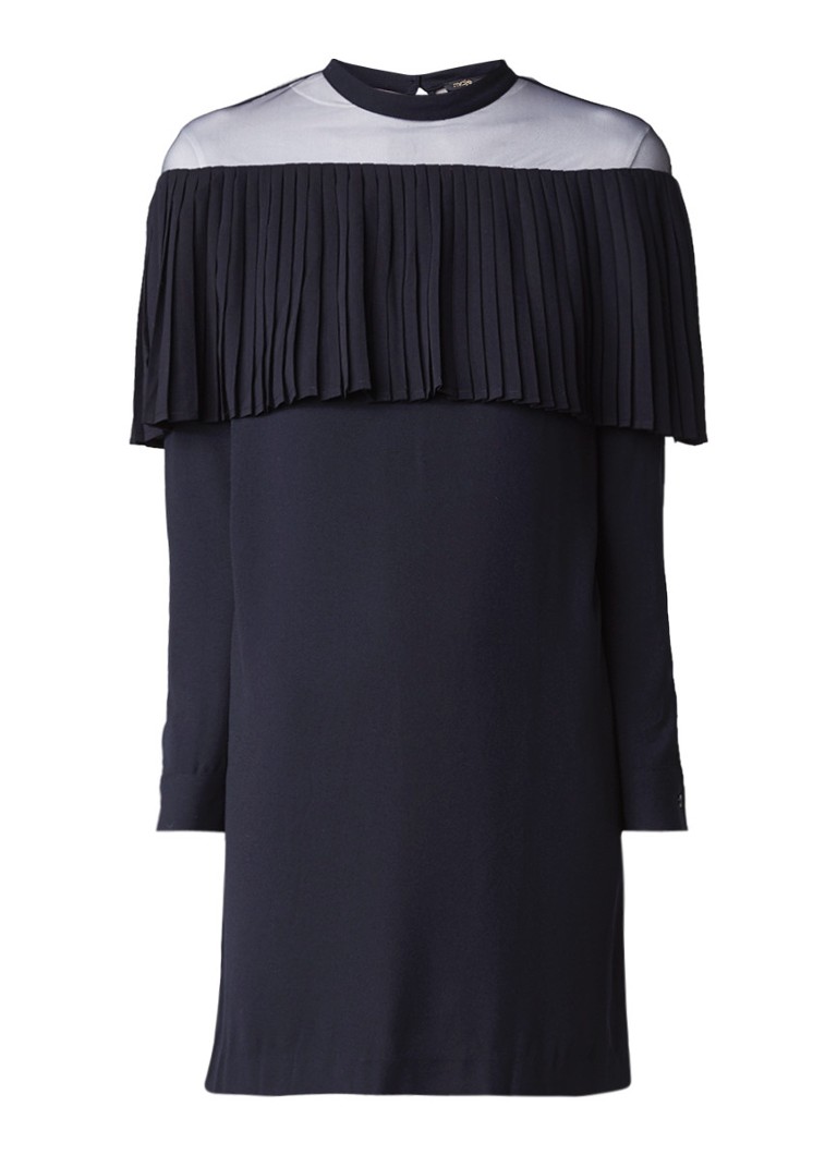 Maje Remia mini-jurk met mesh en plissé donkerblauw