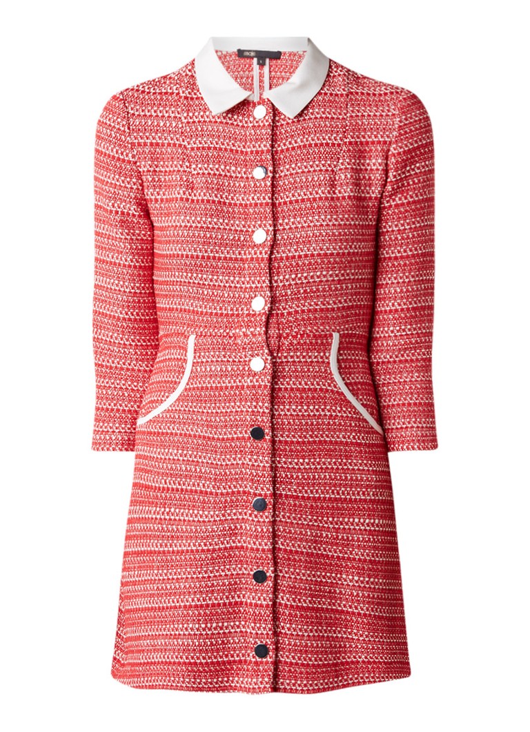 Maje Renate blousejurk van tweed met contrasterende kraag rood