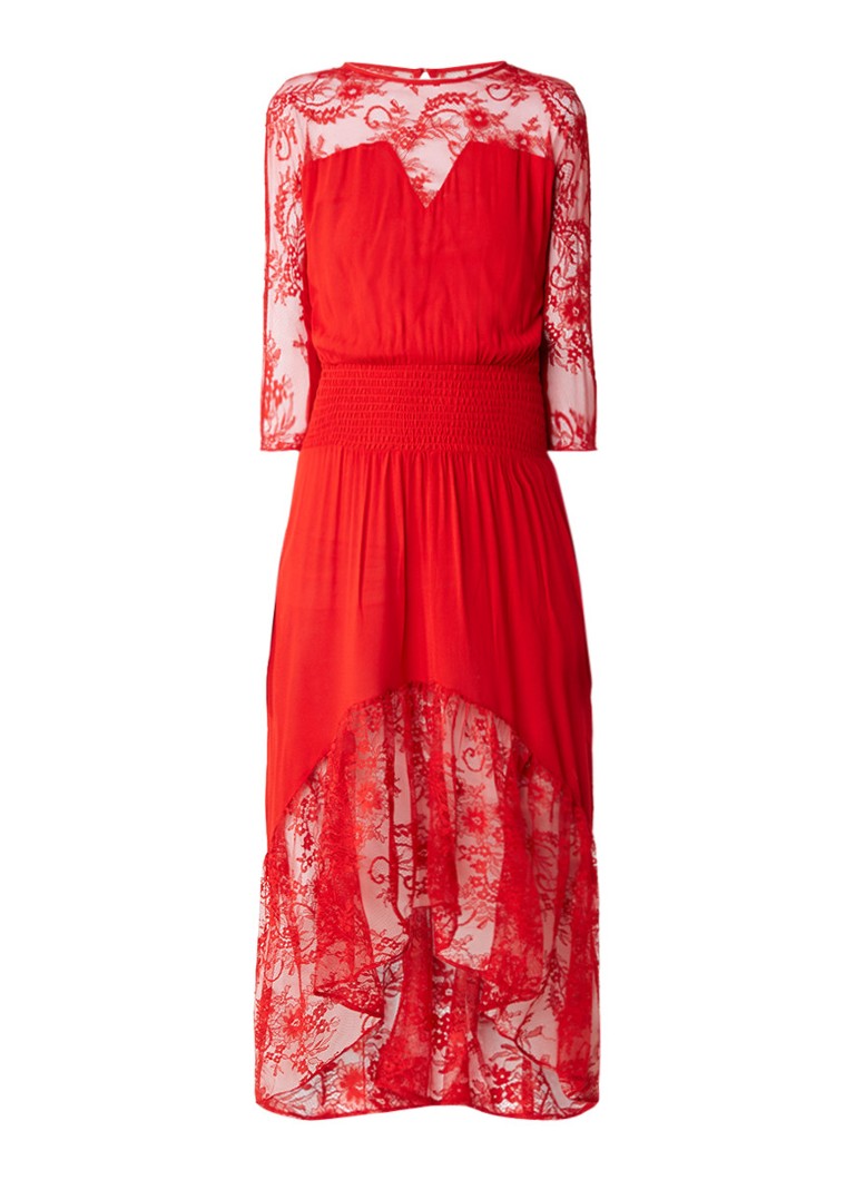 Maje Ritema maxi-dress van crêpe met kant rood