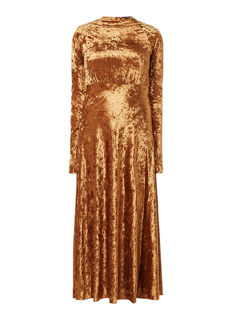 Maje Roemi maxi-jurk van fluweel met zijsplit goud