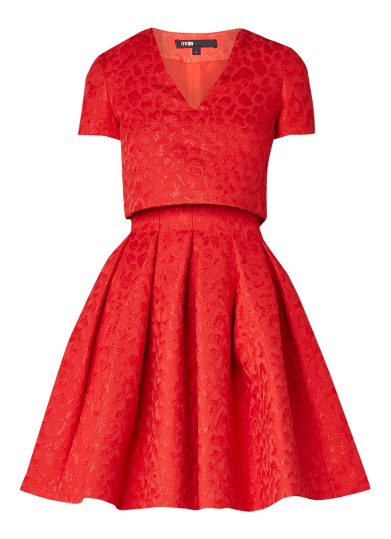 Maje Roleo A-lijn jurk met jacquarddessin en overlay rood