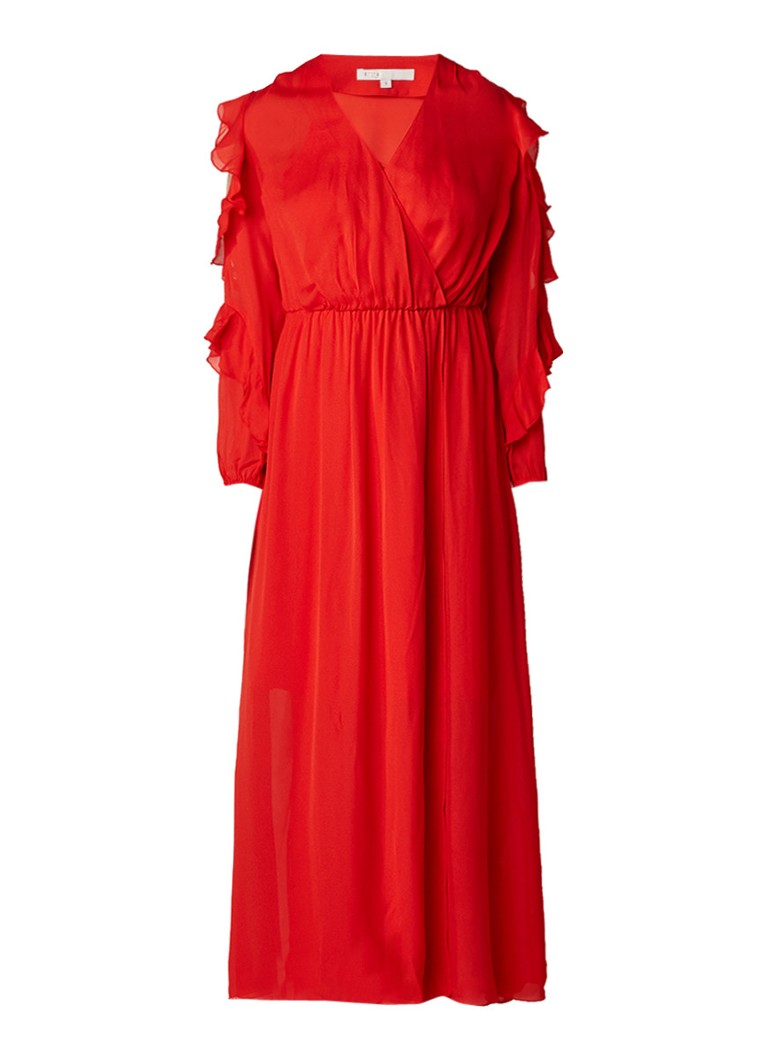 Maje Remy cold shoulder jurk met ruches rood