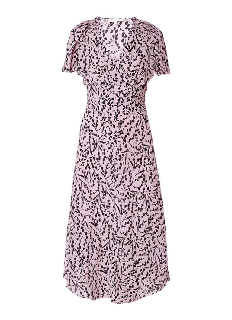 Maje Rivara maxi-jurk van zijde in bloemendessin lichtroze