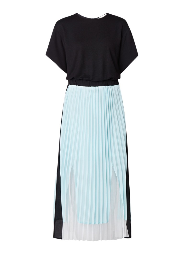 Maje Ranbala maxi-jurk met plissé contrast lichtblauw