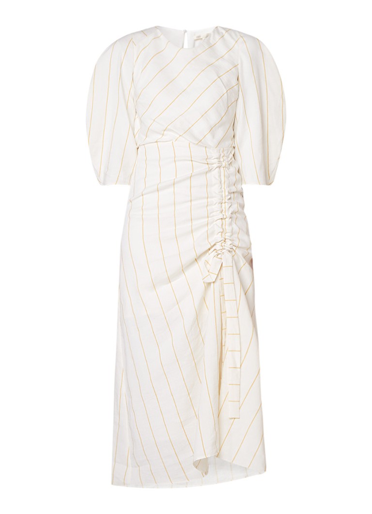 Maje Maxi-jurk in linnenblend met pofmouw en streepdessin gebroken wit