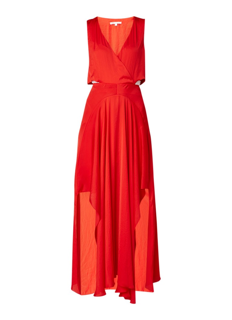 Maje Renile maxi-jurk van satijn met cut-out detail vuurrood