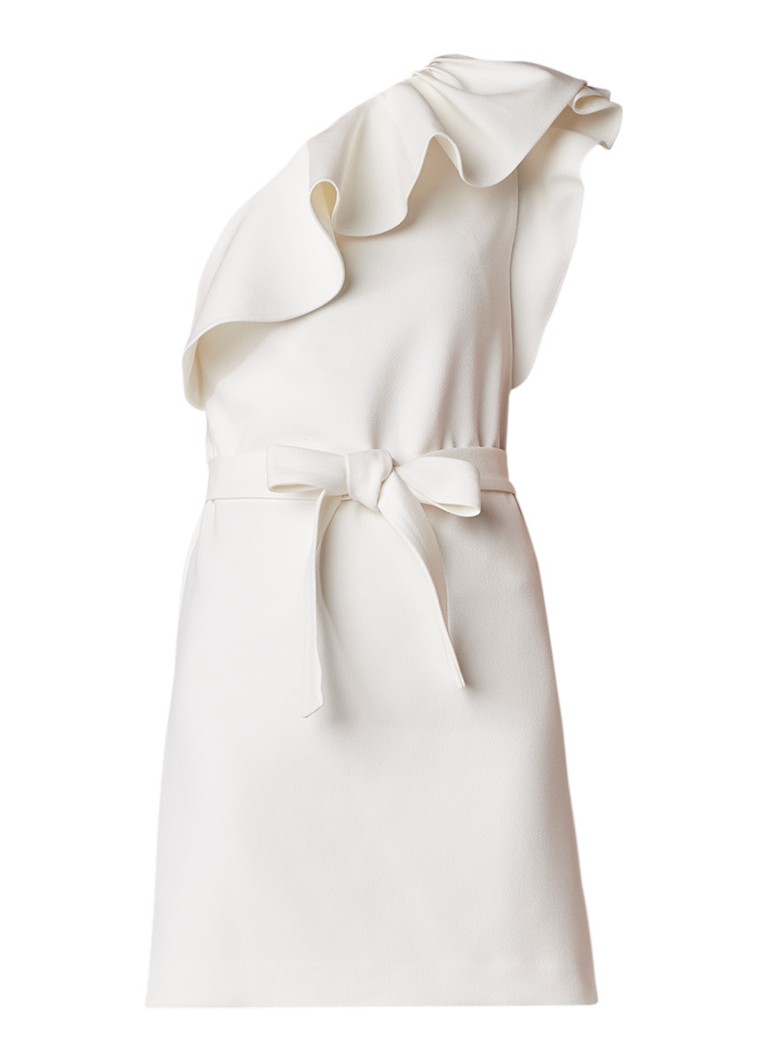 Maje Roel mini-jurk met volant en strikceintuur wit