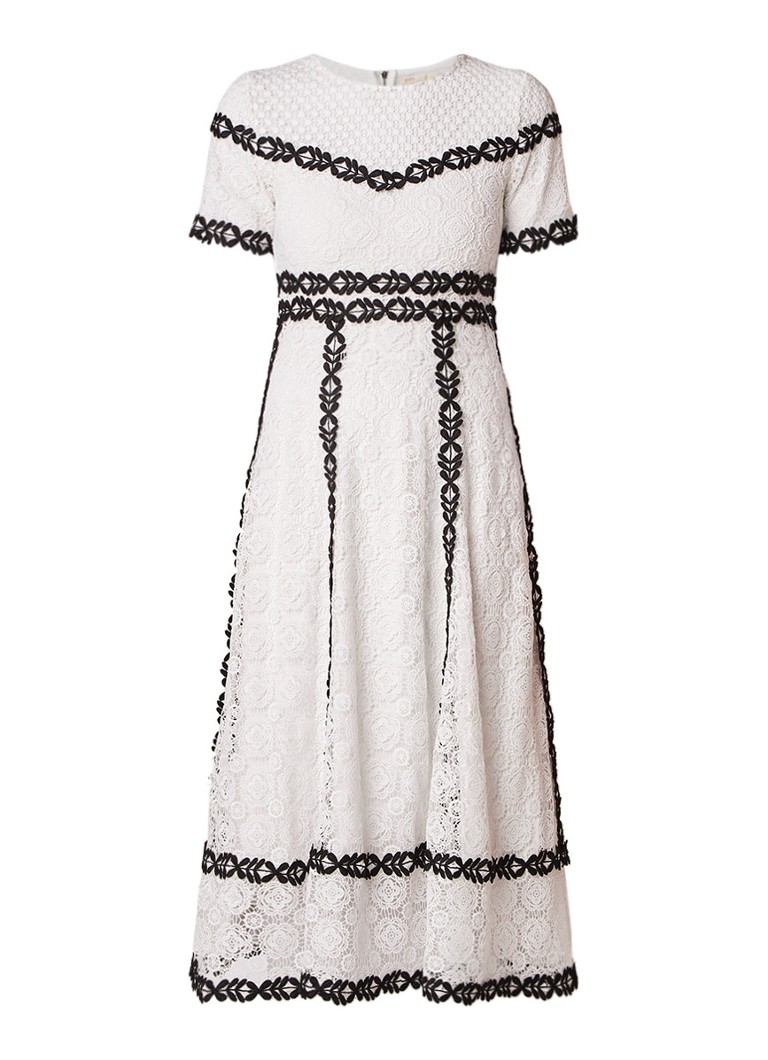 Maje Rowan A-lijn jurk van guipure kant met contrast borduring gebroken wit