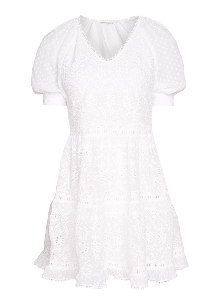 Maje Revery mini-jurk van kant met pofmouw gebroken wit