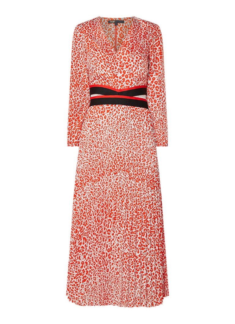 Maje Romilda maxi-jurk met luipaarddessin en cut-out oranjerood