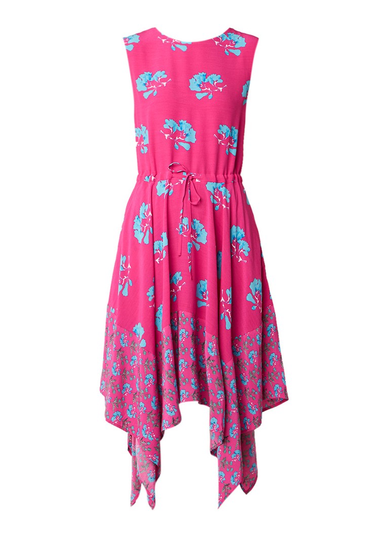 Maje Rushia asymmetrische midi-jurk met bloemendessin fuchsia