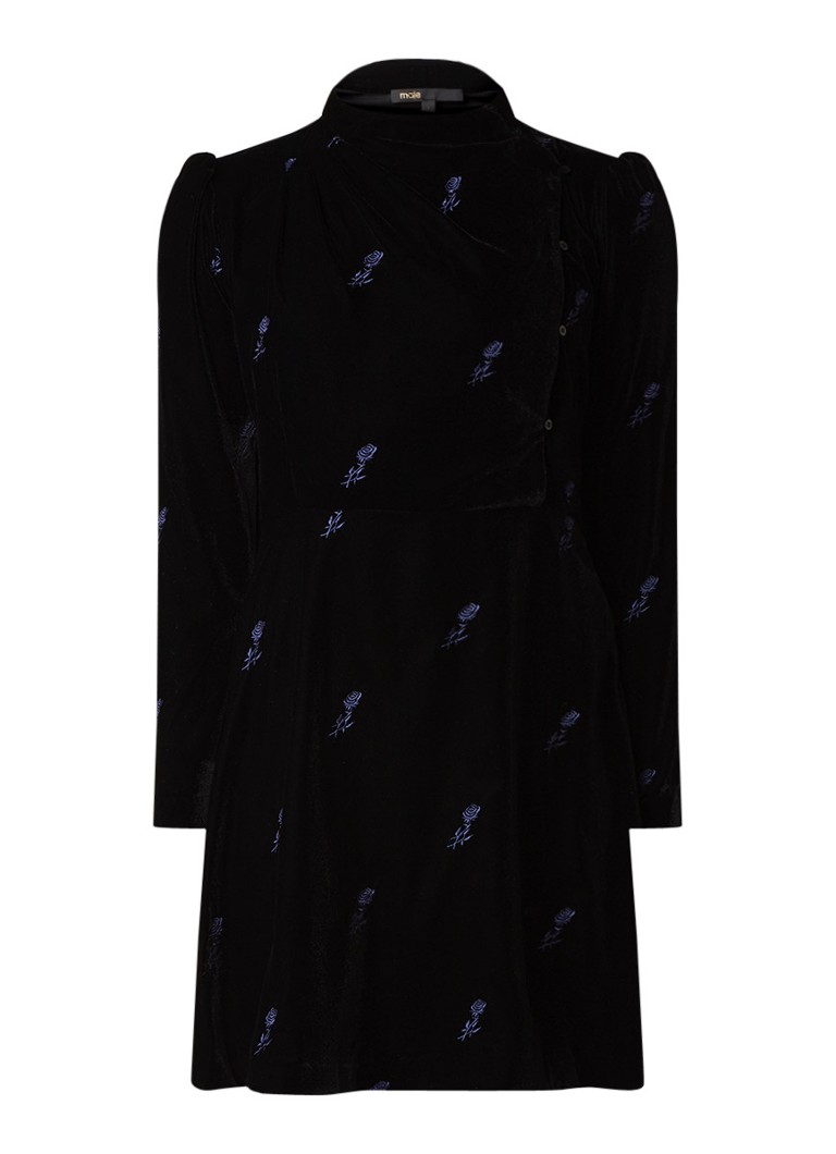 Maje Ripicow mini-jurk van fluweel met bloemborduring zwart