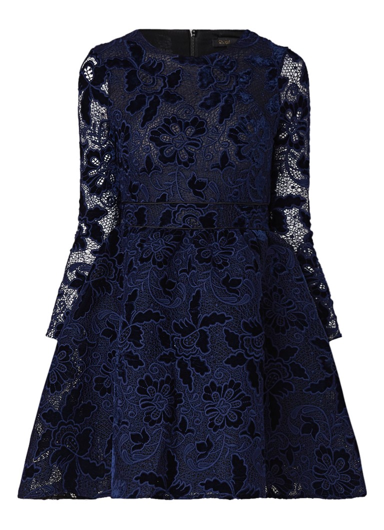 Maje Role A-lijn jurk van kant met detail van fluweel donkerblauw