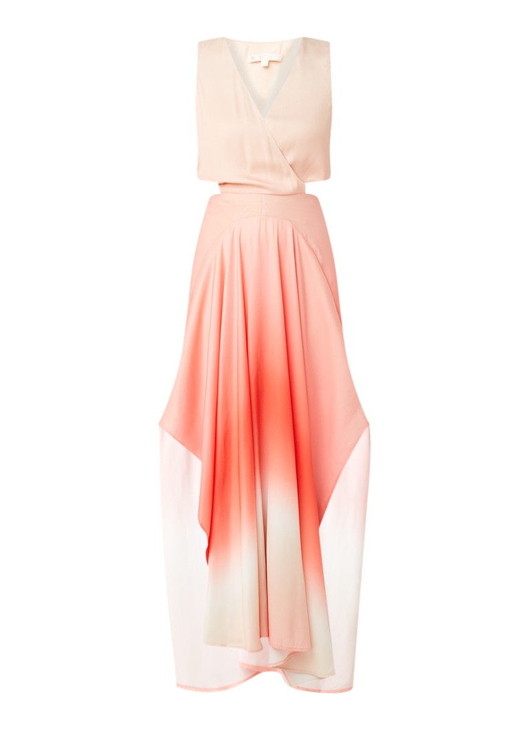 Maje Resia maxi-jurk met ombre kleurverloop en cut-out details koraalrood