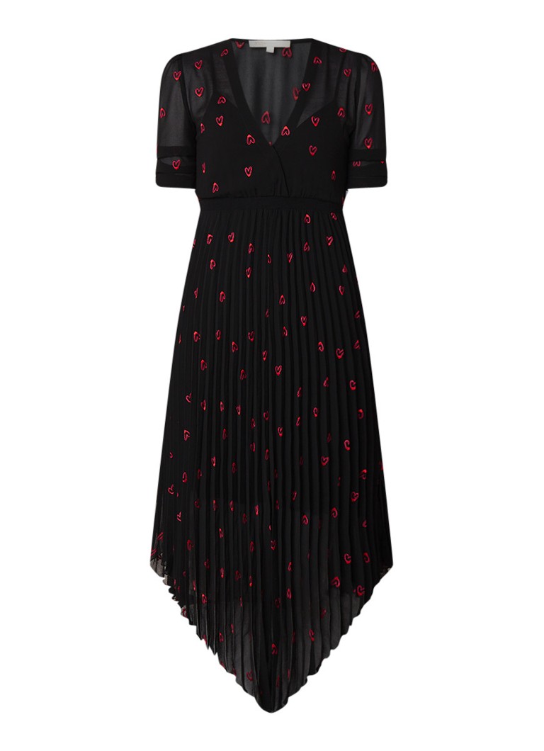 Maje Rengo midi-jurk met plissÃ© en hartenborduring zwart