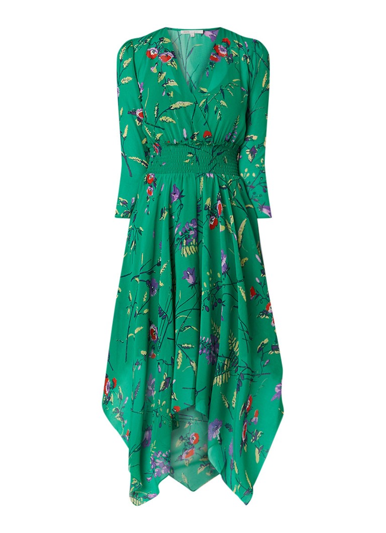 Maje Rayema midi-jurk met smockwerk en bloemendessin groen