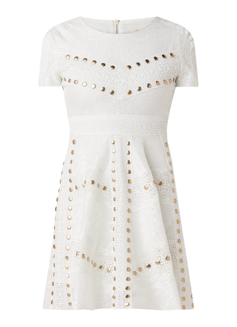 Maje Rista mini-jurk van kant met studs wit