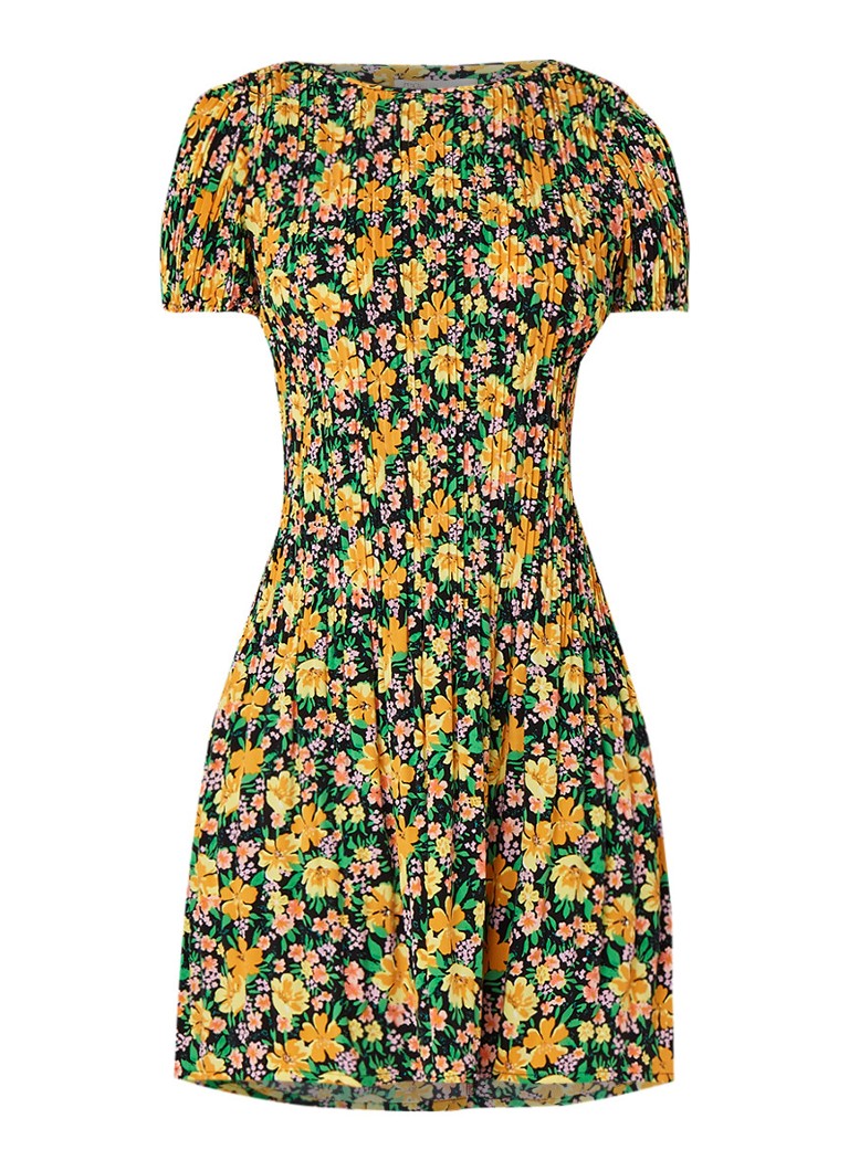 Maje Rockinie mini-jurk met bloemendessin en plissÃ© geel