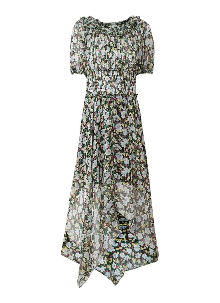 Maje Rulli midi-jurk van zijde met bloemendessin donkergroen