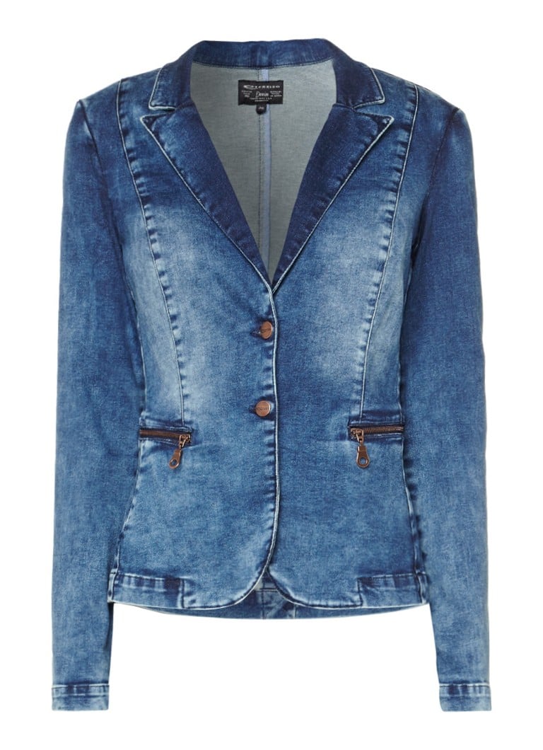 Expresso Alieke denim blazer met ritszakken zwart