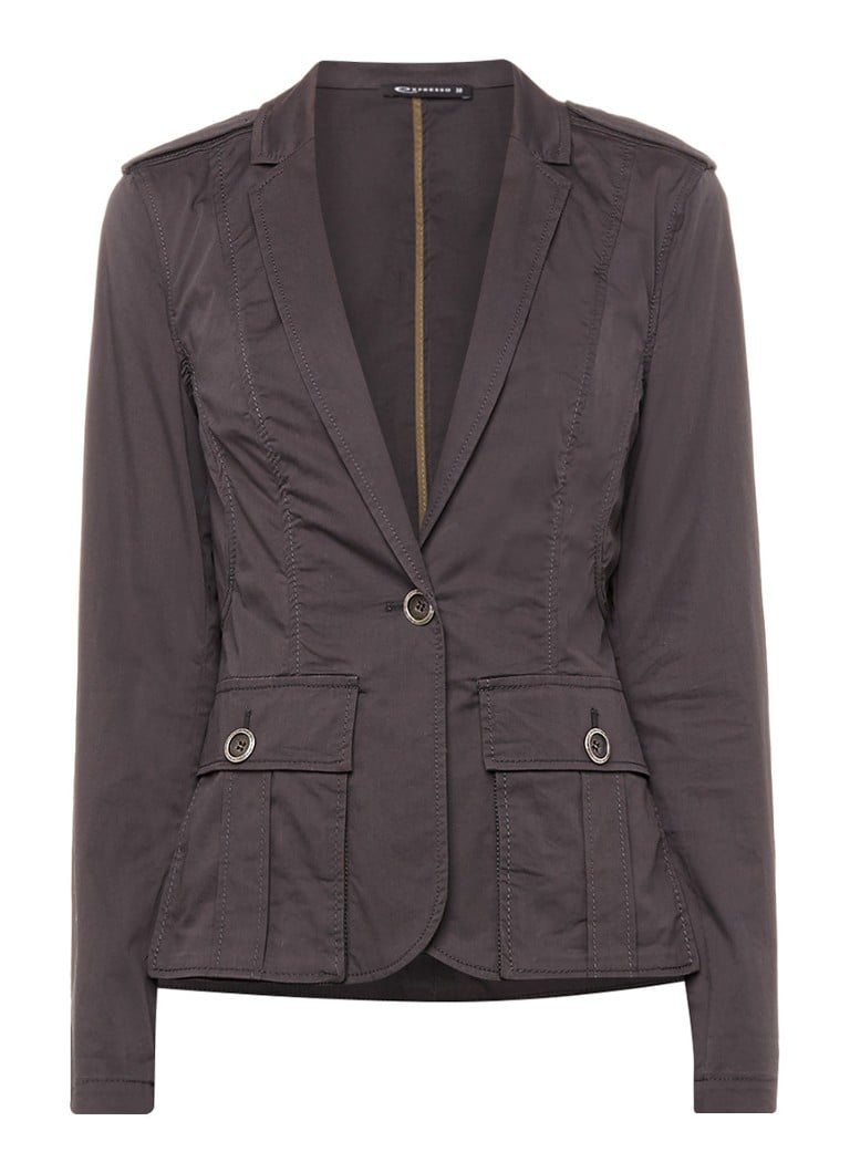 Expresso Cindy blazer in katoenblend met klepzakken zwart