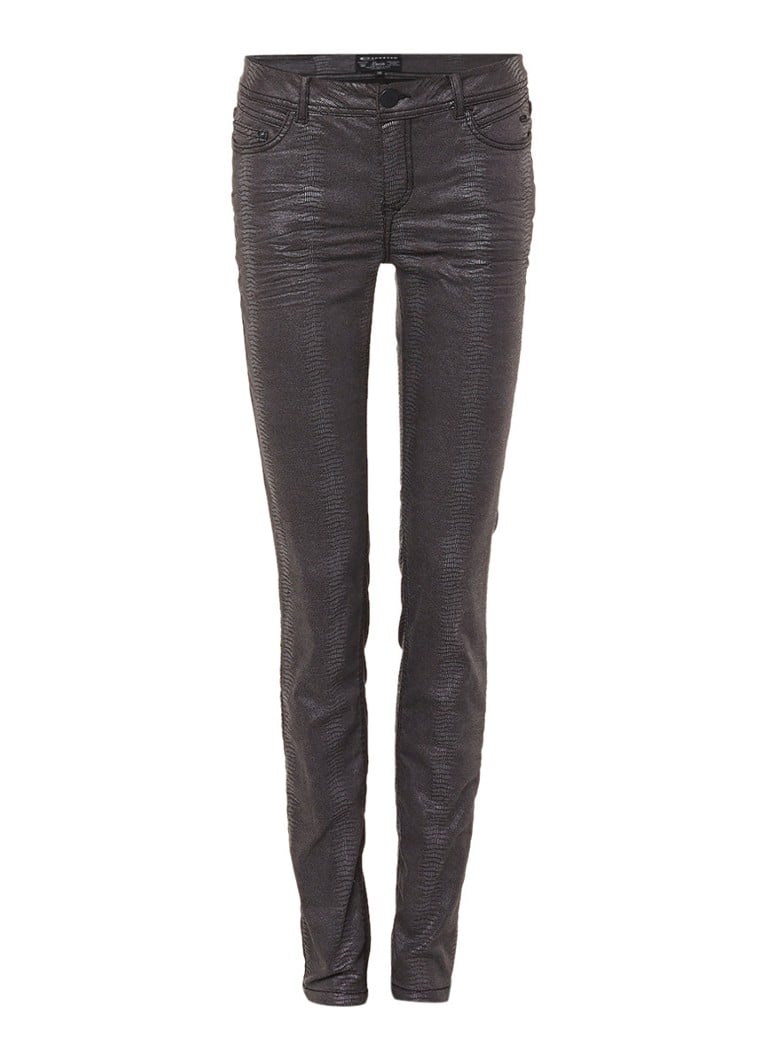 Expresso Candice skinny jeans met slangendessin en coating zwart