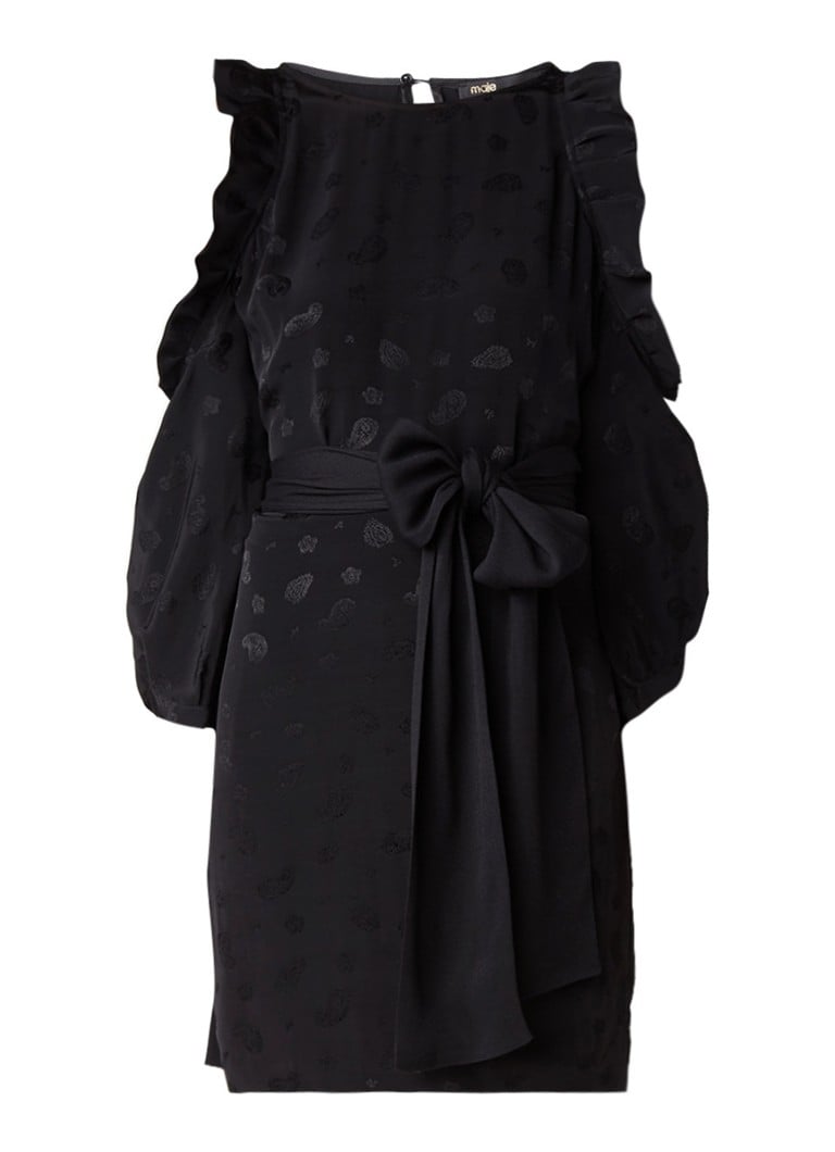 Maje Rod off shoulder jurk met ingeweven paisley-patroon zwart