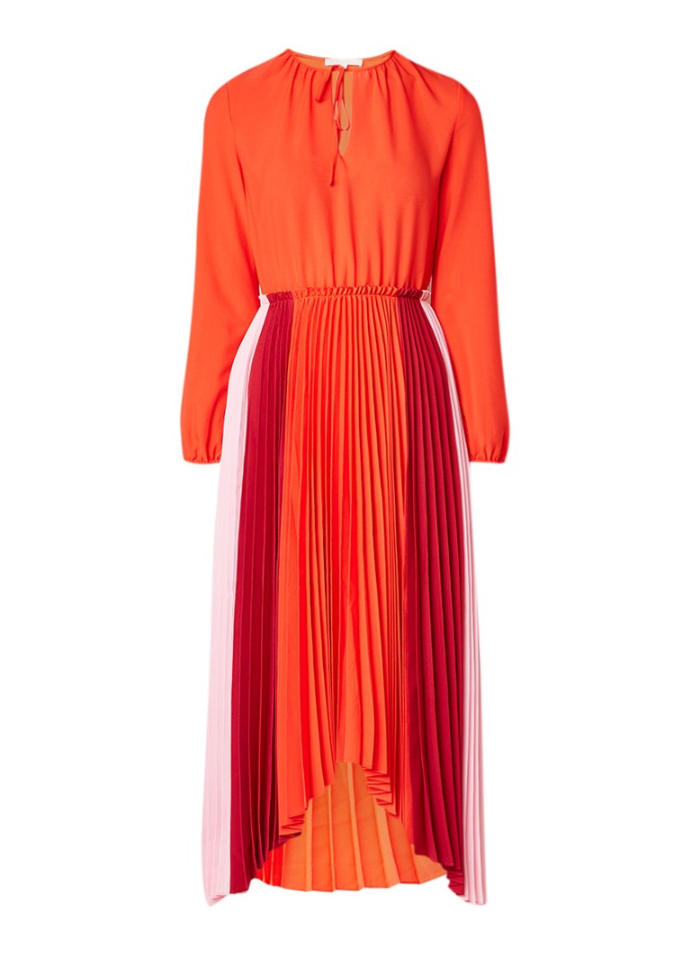 Maje Reona maxi-jurk met plissÃ© en colour blocking oranjerood