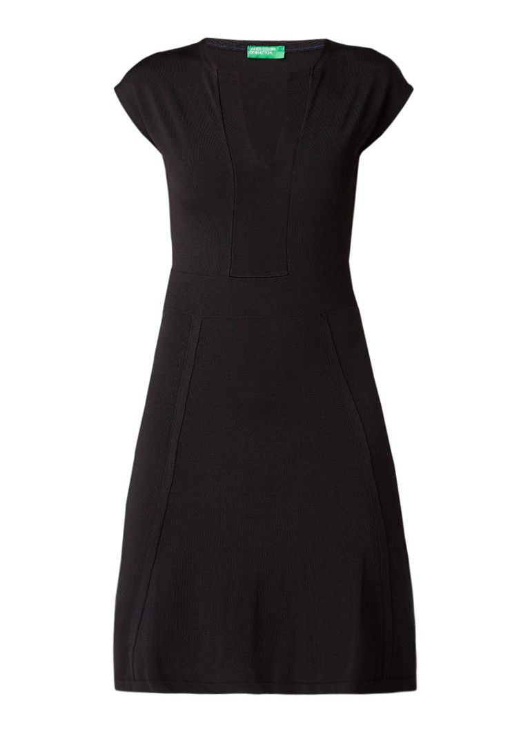 Benetton A-lijn jurk met V-hals en stretch zwart