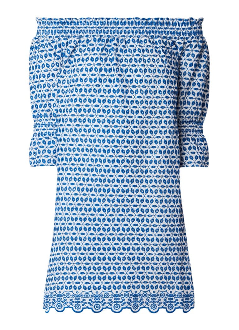 Benetton Off shoulder tuniekjurk met broderie blauw