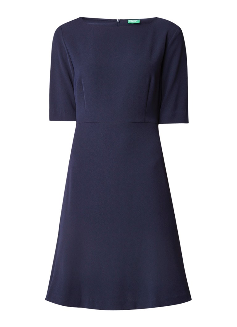 Benetton A-lijn midi-jurk met halflange mouw donkerblauw