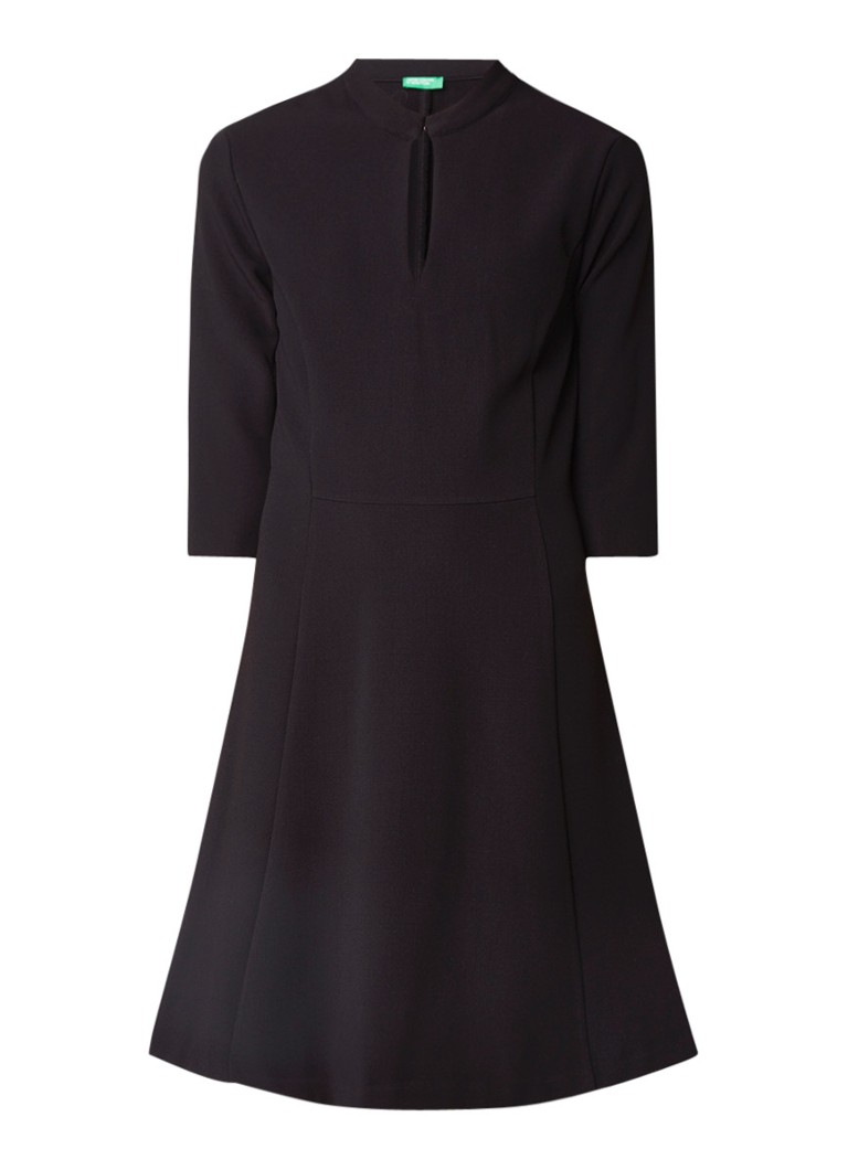 Benetton A-lijn midi-jurk met deelnaden en keyhole zwart