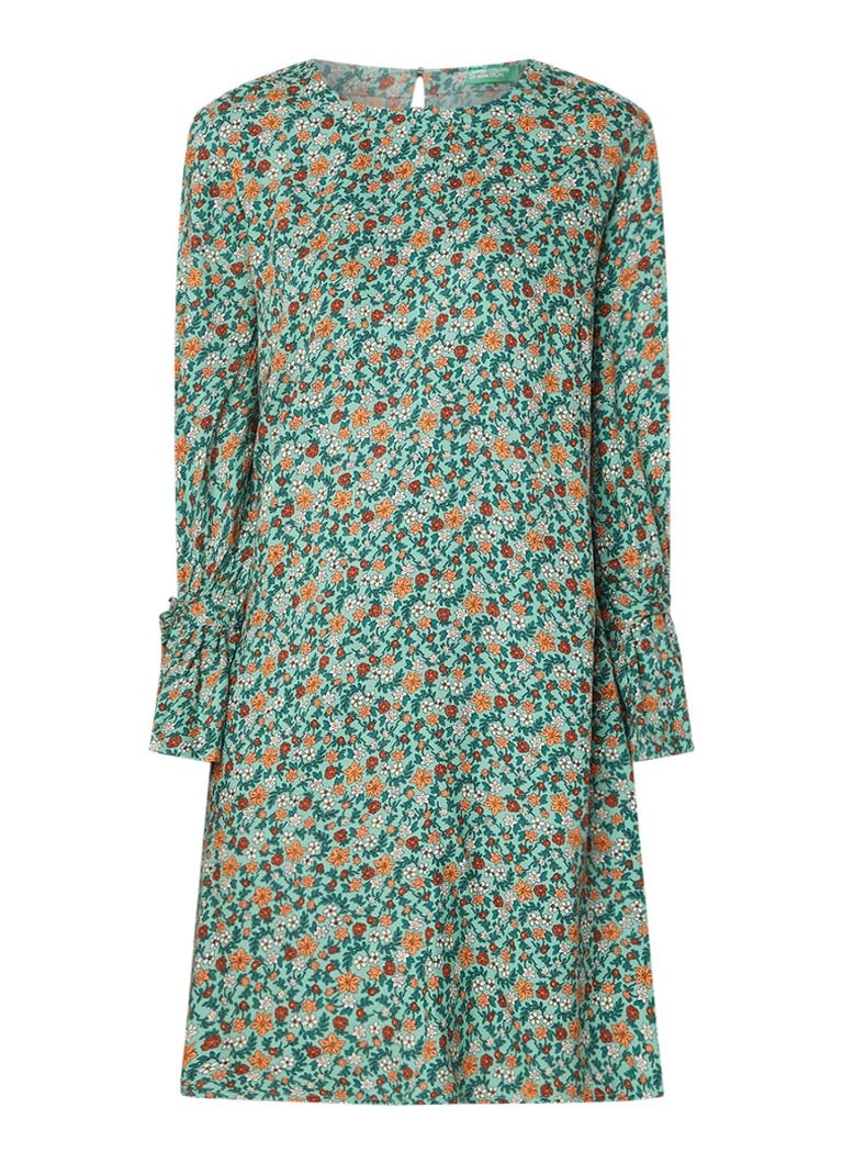 Benetton Loose fit A-lijn jurk met dessin en strikmanchet groen