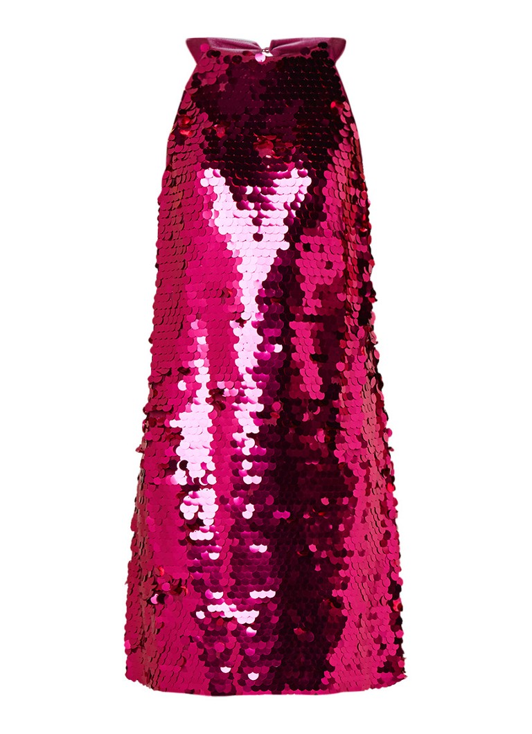 Benetton Halterjurk met pailletten en details van fluweel roze