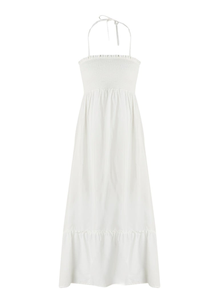 Benetton Maxi halterjurk met smockwerk gebroken wit