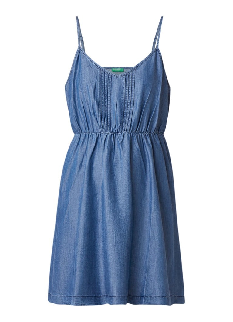 Benetton Mini-jurk van chambray met plooidetails blauw