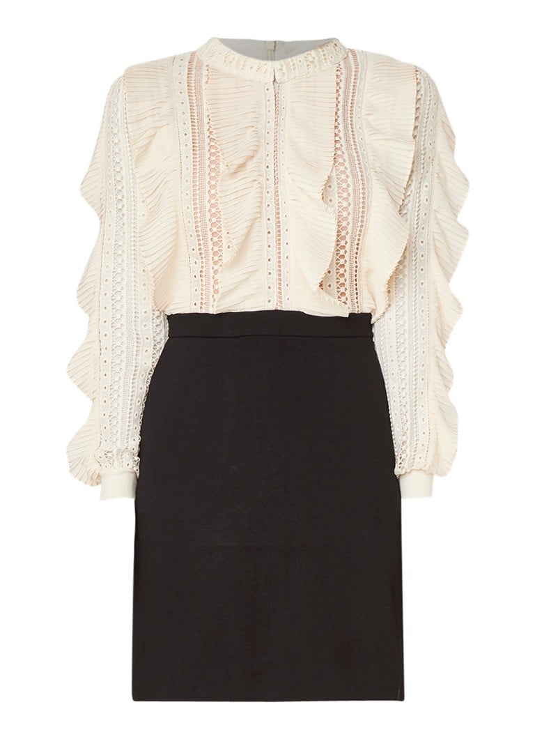 French Connection Patricia mini-jurk van kant met contrast van jersey gebroken wit