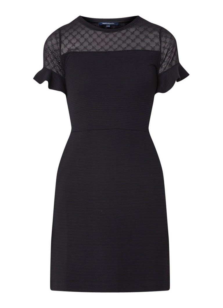 French Connection Rosia mini-jurk met inzet van broderie donkerblauw