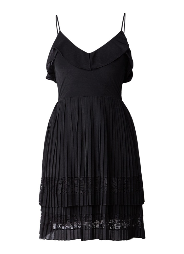 French Connection Adanna jurk met volant en kanten details zwart