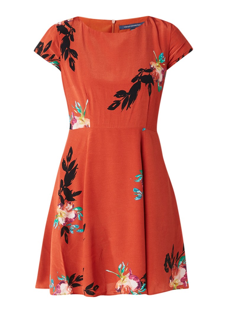 French Connection Delphine A-lijn jurk met gebloemd dessin oranjerood