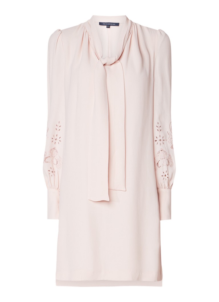 French Connection Blousejurk van crêpe met broderie en strik lichtroze