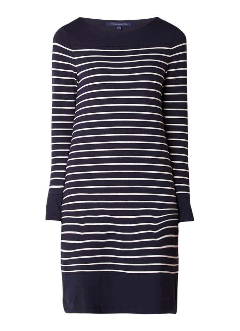 French Connection Midi-jurk van jersey met gestreept dessin donkerblauw