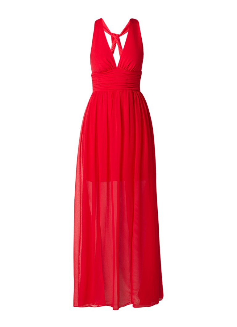 French Connection Maxi halterjurk van jersey met chiffon overlay rood