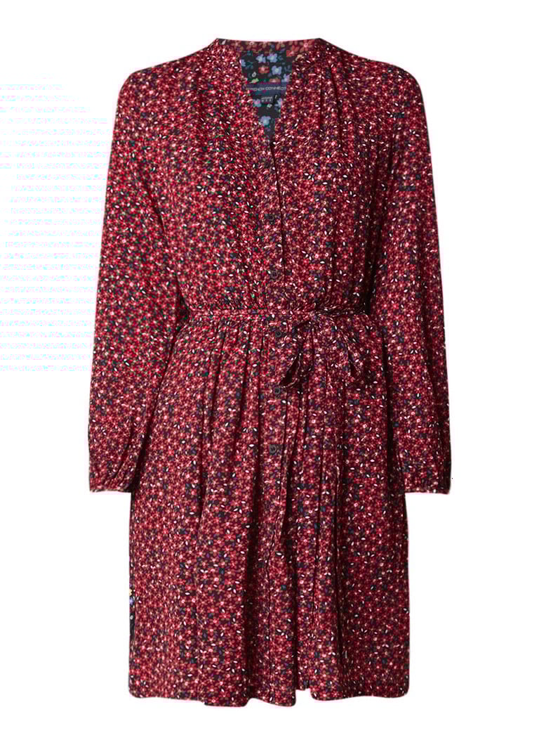 French Connection Aubine blousejurk met bloemendessin met strikceintuur cranberryrood