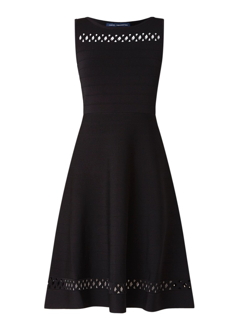 French Connection Kai fijngebreide A-lijn jurk met opengewerkte details zwart