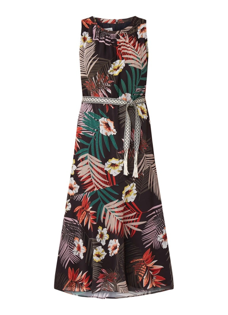 Gerry Weber Mouwloze maxi-jurk met strikceintuur en bloemendessin zwart