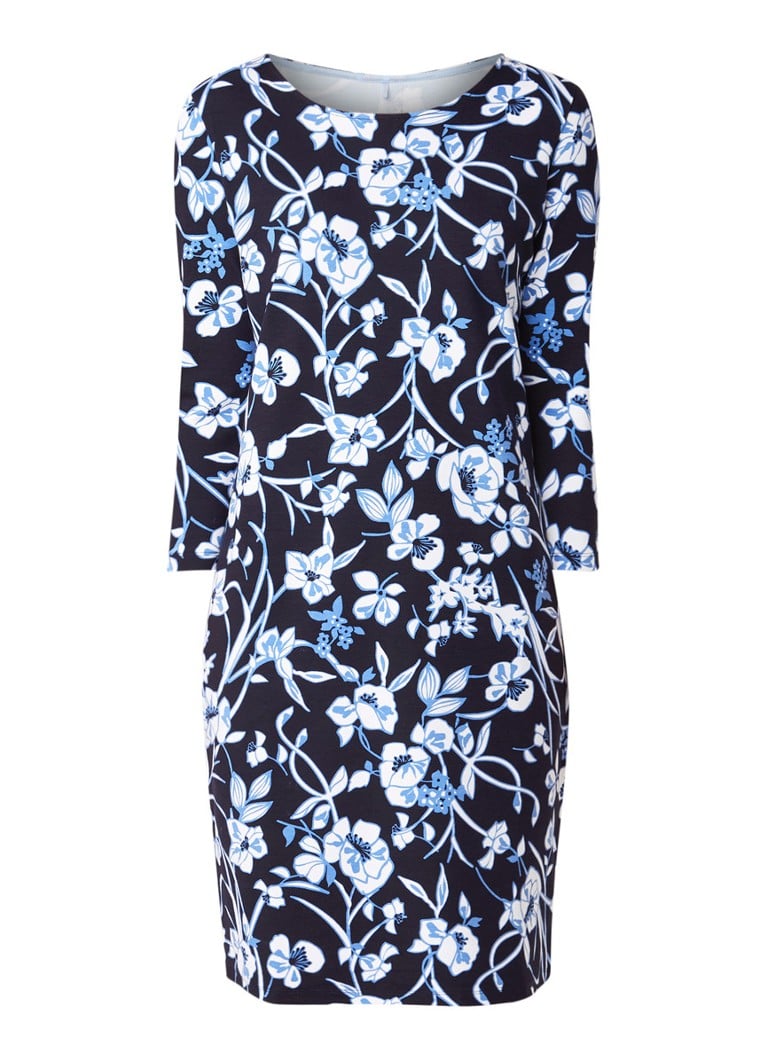 Gerry Weber Jurk van jersey met bloemendessin en driekwart mouw donkerblauw